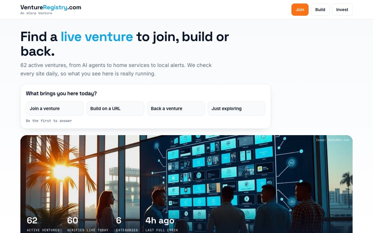 VentureRegistry.com home page